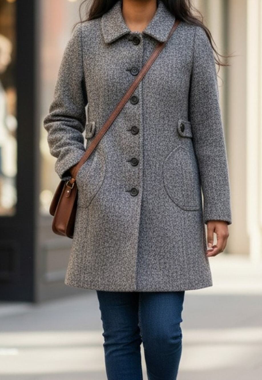 American Rag Girls Medium Black Herringbone Wool Blend Button Up Coat Lined